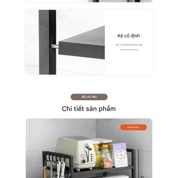 Kệ Để Lò Vi Sóng 2 Tầng Điều Chỉnh Chiều Ngang, Chiều Cao