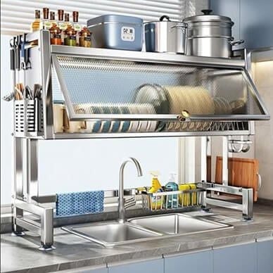 Kệ Úp Chén Inox Có Nắp Đậy - Giữ Bếp Gọn Gàng, Sạch Sẽ