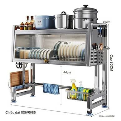 Kệ Úp Chén Inox Có Nắp Đậy - Giữ Bếp Gọn Gàng, Sạch Sẽ