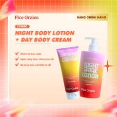 Combo kem dưỡng giúp dưỡng ẩm dưỡng trắng da body ban ngày 200ml và ban đêm 500ml Five Grains Niacinamide, Alpha-Arbutin