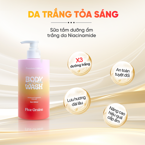Sữa tắm Cao cấp Five Grains giúp dưỡng trắng da Niacinamide lưu hương nước hoa 500ML phiên bản nâng cấp