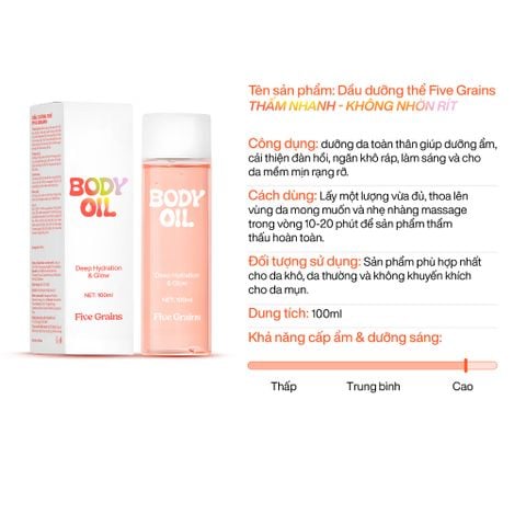 Dầu Dưỡng Thể Five Grains Body Oil Dưỡng Ẩm, Tăng cường dưỡng sáng da 100ml