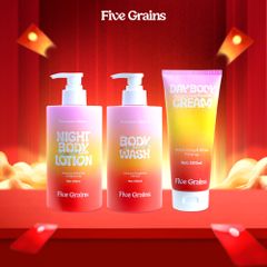 Bộ ba giúp dưỡng trắng chuyên sâu Five Grains (Sữa tắm 500ML & Kem dưỡng nâng tone 200ML & Kem dưỡng ban đêm 500ML)