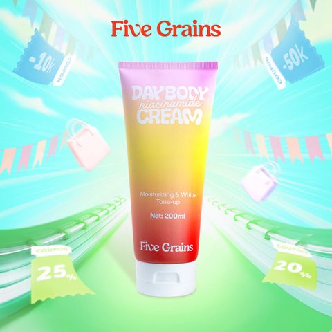 Bộ ba giúp dưỡng trắng chuyên sâu Five Grains (Sữa tắm 500ML & Kem dưỡng nâng tone 200ML & Kem dưỡng ban đêm 500ML)