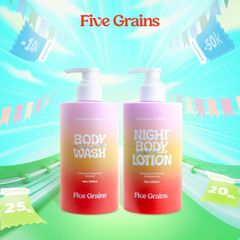 Combo dưỡng trắng da body sữa tắm, sữa dưỡng thể Five Grains Niacinamide, Alpha-Arbutin 500ml