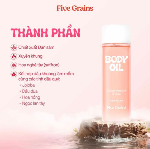 Combo Kem dưỡng ban ngày Travel Size 99ml và Body Oil 100ML Five Grains giúp dưỡng ẩm nâng tone trắng sáng da body