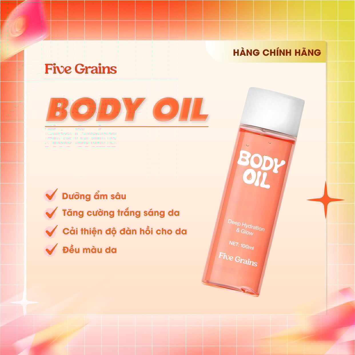 Dầu Dưỡng Thể Five Grains Body Oil Dưỡng Ẩm, Tăng cường dưỡng sáng da 100ml