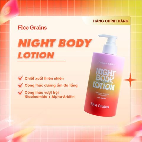 Combo kem dưỡng giúp dưỡng ẩm dưỡng trắng da body ban ngày 200ml và ban đêm 500ml Five Grains Niacinamide, Alpha-Arbutin