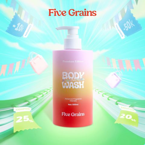 Combo Five Grains Sữa tắm 500ml và Tẩy tế bào chết body Niacinamide 200g hỗ trợ dưỡng sáng da