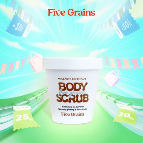 Combo Five Grains Sữa tắm 500ml và Tẩy tế bào chết body Niacinamide 200g hỗ trợ dưỡng sáng da