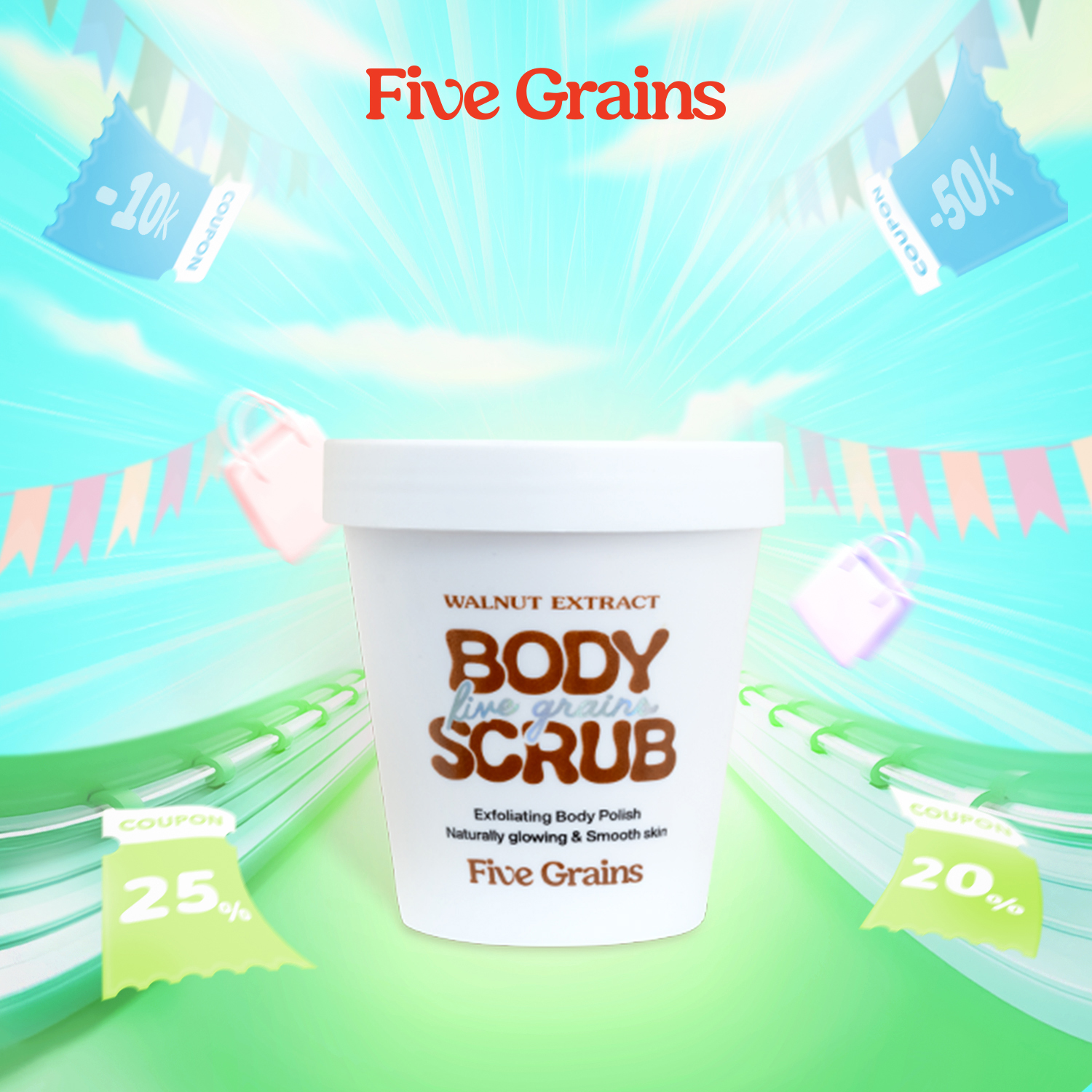 Tẩy tế bào chết body Niacinamide Cao cấp Five Grains chiết xuất quả Óc chó 200g