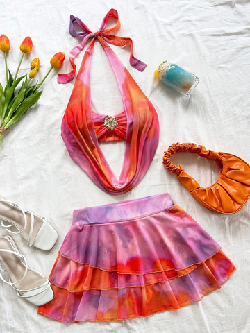 Set Đồ Nữ 2 Món Áo Yếm Và Chân Váy Ngắn - Màu Loang Ombre YN017