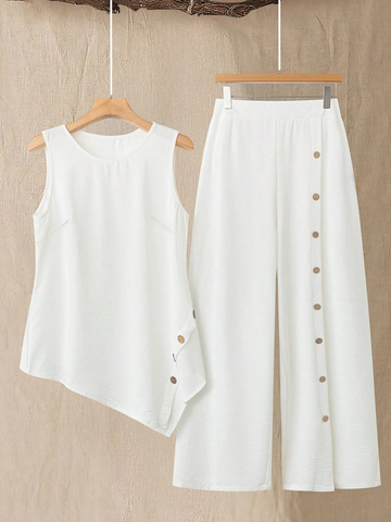 Bộ Đồ Nữ Big Size Màu Trơn Áo Sát Nách Quần Dài - Đồ Mặc Hàng Ngày Dáng Suông Tối Giản YN011