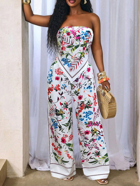 Bộ Quần Áo Nữ Họa Tiết Hoa - Áo Sát Nách Vạt Bất Đối Xứng Và Quần Ống Suông Dáng Dài YN013