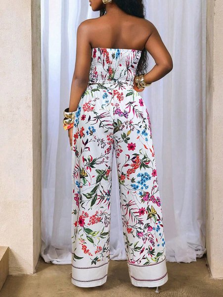 Bộ Quần Áo Nữ Họa Tiết Hoa - Áo Sát Nách Vạt Bất Đối Xứng Và Quần Ống Suông Dáng Dài YN013