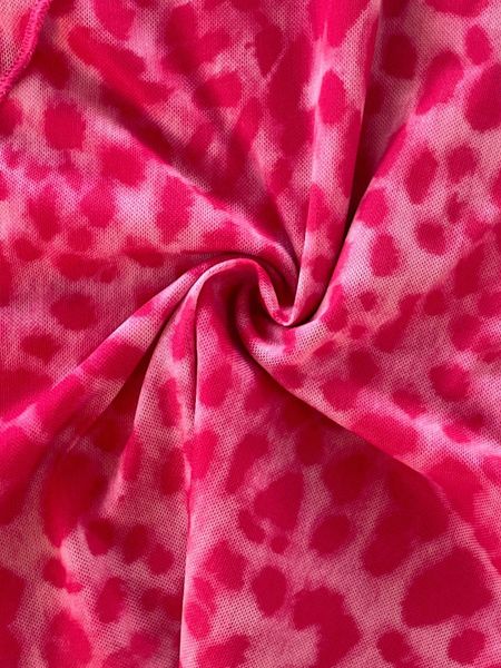 Đầm cổ yếm V buộc dây, thân váy nhún phối lưới họa tiết da báo phong cách vintage YN155