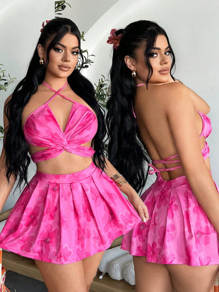 Chân Váy Ngắn Xếp Ly - Họa Tiết Nhuộm Loang Đi Biển Mùa Hè YN023
