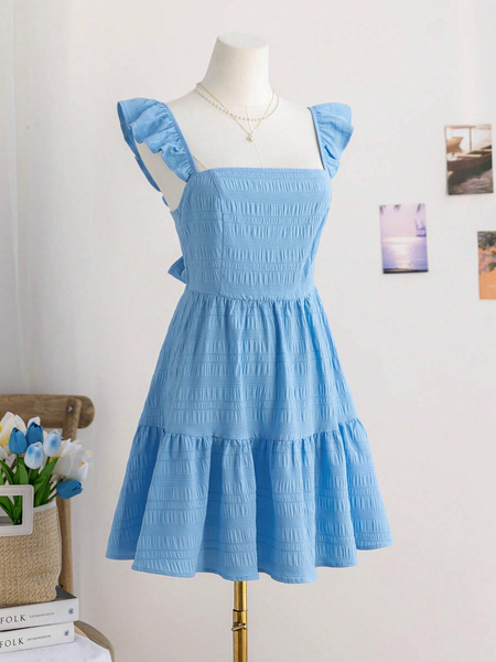 Đầm ngắn hở lưng đơn giản màu trơn dành cho nữ, trang phục thường ngày, váy pastel dành cho nữ YN028