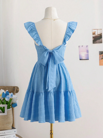 Đầm ngắn hở lưng đơn giản màu trơn dành cho nữ, trang phục thường ngày, váy pastel dành cho nữ YN028