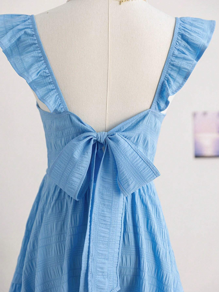 Đầm ngắn hở lưng đơn giản màu trơn dành cho nữ, trang phục thường ngày, váy pastel dành cho nữ YN028