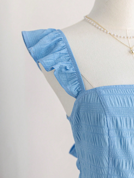 Đầm ngắn hở lưng đơn giản màu trơn dành cho nữ, trang phục thường ngày, váy pastel dành cho nữ YN028