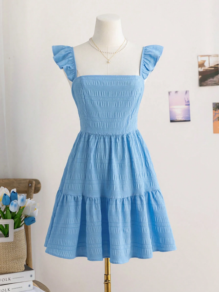 Đầm ngắn hở lưng đơn giản màu trơn dành cho nữ, trang phục thường ngày, váy pastel dành cho nữ YN028