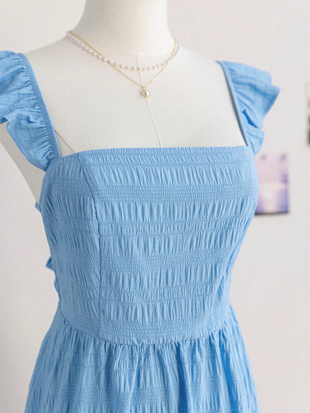 Đầm ngắn hở lưng đơn giản màu trơn dành cho nữ, trang phục thường ngày, váy pastel dành cho nữ YN028