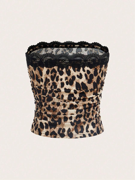 Áo Quây Nữ Họa Tiết Da Báo Phối Viền Ren - Áo Ống Croptop Sexy YN021