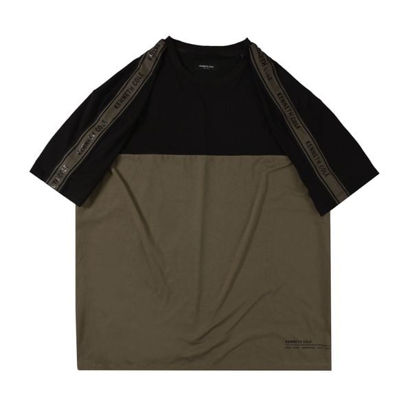 Áo Thun Nam KC Tay Lỡ Form Rộng Unisex Phối Màu Đen Rêu - Streetwear Cá Tính