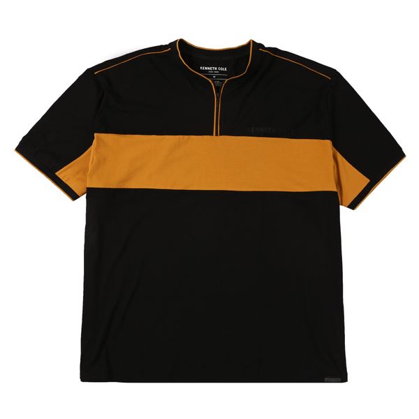 Áo Thun KC Nam Tay Ngắn Màu Mustard Khóa Zip Phối Sọc Ngang Ngực