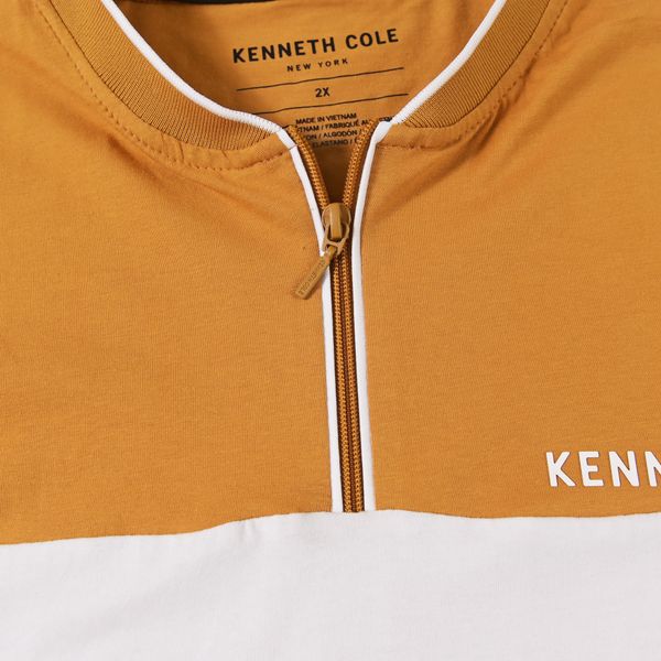 Áo Thun KC Nam Tay Ngắn Màu Mustard Khóa Zip Phối Sọc Ngang Ngực