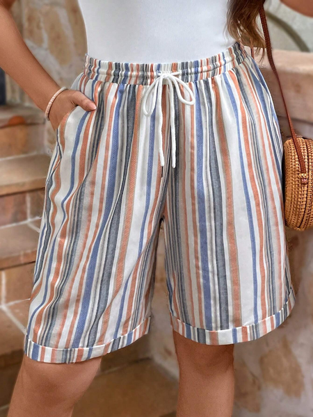 Quần Short Nữ Big Size Cạp Cao Mùa Hè Họa Tiết Phối Màu, Chất Cotton Mềm Mại Thoải Mái YN053