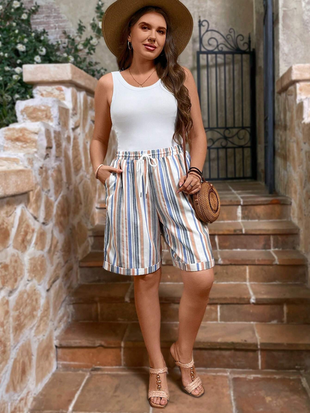 Quần Short Nữ Big Size Cạp Cao Mùa Hè Họa Tiết Phối Màu, Chất Cotton Mềm Mại Thoải Mái YN053