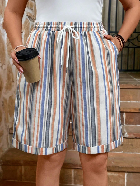 Quần Short Nữ Big Size Cạp Cao Mùa Hè Họa Tiết Phối Màu, Chất Cotton Mềm Mại Thoải Mái YN053