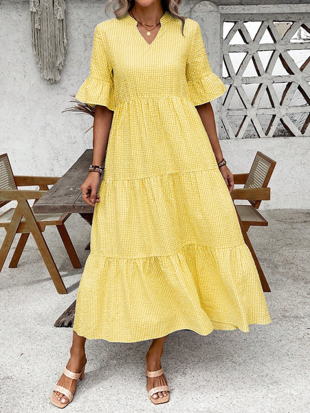 Đầm Nữ Vàng Bơ Dáng Lỡ Tay Ngắn Màu Trơn YN051