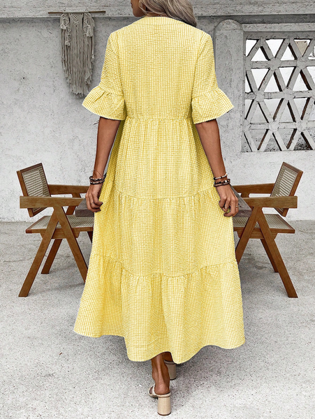 Đầm Nữ Vàng Bơ Dáng Lỡ Tay Ngắn Màu Trơn YN051