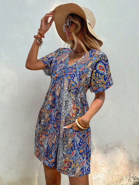 Jumpsuit Nữ Họa Tiết Paisley Phong Cách Boho