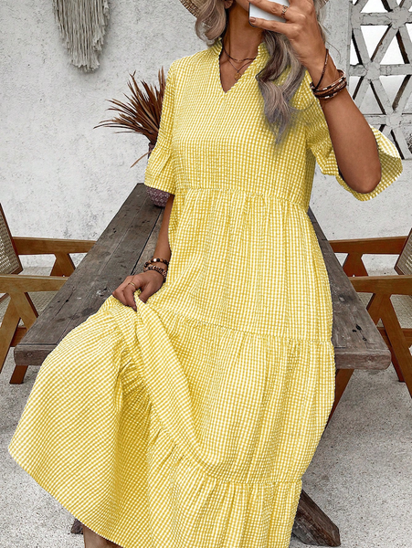 Đầm Nữ Vàng Bơ Dáng Lỡ Tay Ngắn Màu Trơn YN051