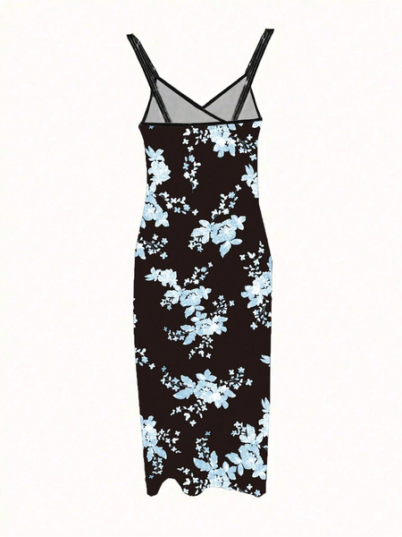 Đầm Maxi Bodycon Nữ In Họa Tiết, Dây Đan Chéo Khoét Eo Phá Cách, Xẻ Tà Cao Gợi Cảm YN046