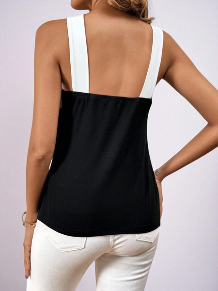 Áo Yếm Nữ Mùa Hè Ghép Màu Đen Trắng Dáng Rộng Thoải Mái YN058