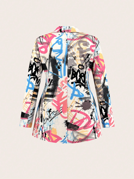 Áo Khoác Blazer Cổ Ve Họa Tiết Graffiti Phủ Khắp, Cá Tính Nổi Bật Cho Thu Đông YN038