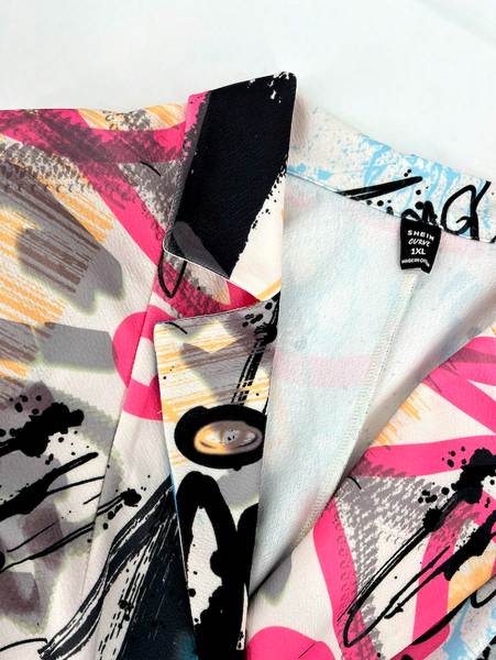 Áo Khoác Blazer Cổ Ve Họa Tiết Graffiti Phủ Khắp, Cá Tính Nổi Bật Cho Thu Đông YN038
