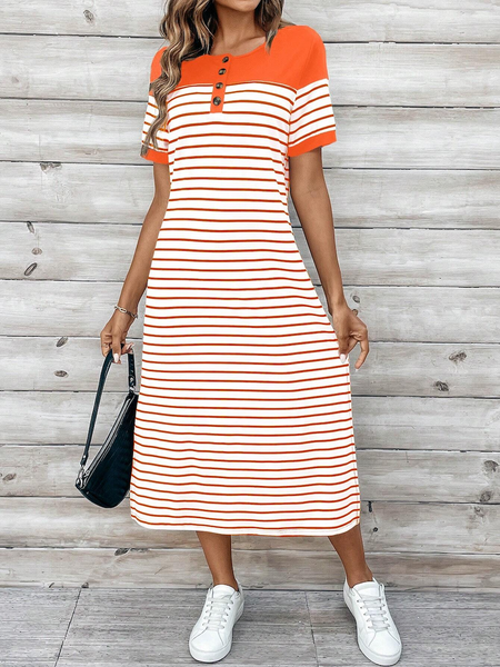 Đầm Sọc Ngang Nữ Dáng Suông Dài Maxi - Đầm Áo Phông Cổ Tròn Xẻ Tà Tay Ngắn YN010