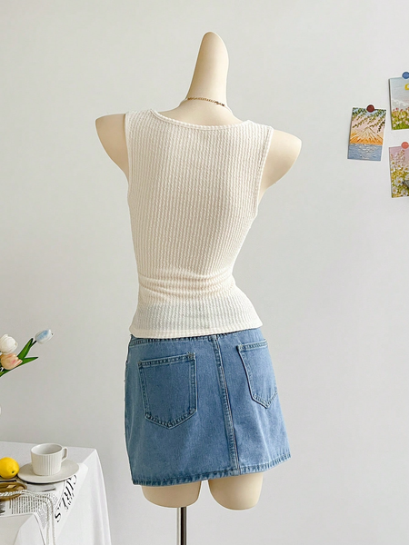 Áo Croptop Nữ Dáng Ôm Màu Be Gân Sọc Vặn Chéo Thân Trước, Phù Hợp Đi Tiệc, Hẹn Hò, Trà Chiều, Dạo Biển YN034