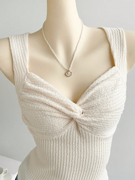 Áo Croptop Nữ Dáng Ôm Màu Be Gân Sọc Vặn Chéo Thân Trước, Phù Hợp Đi Tiệc, Hẹn Hò, Trà Chiều, Dạo Biển YN034