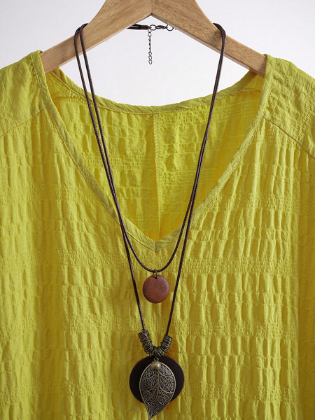 Đầm Big Size Nữ Cổ Chữ V Tay Ngắn Dáng Suông, Nhấn Nhún Phong Cách Tự Do YN036