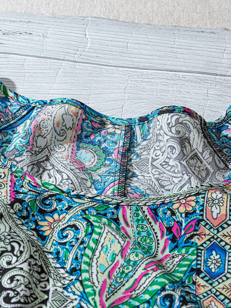 Áo Blouse Nữ Tay Nhún Bèo Họa Tiết Hoa Điều Hai Lớp YN045