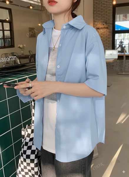 Áo sơ mi nữ tay lỡ form rộng casual blouse, phong cách đơn giản mặc hàng ngày YN001