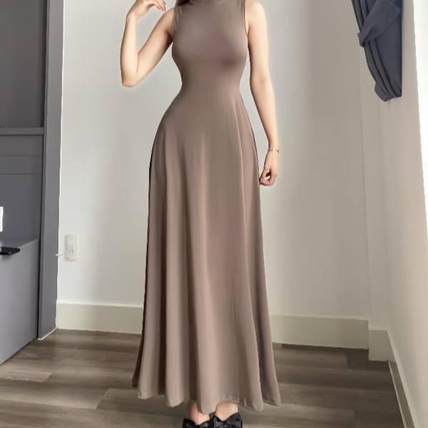 Đầm body nữ cổ kín dáng tank top sát nách, chân váy xòe nhẹ dự tiệc Yourname Dress YN201