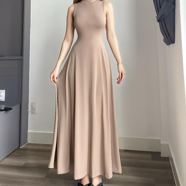 Đầm body nữ cổ kín dáng tank top sát nách, chân váy xòe nhẹ dự tiệc Yourname Dress YN201